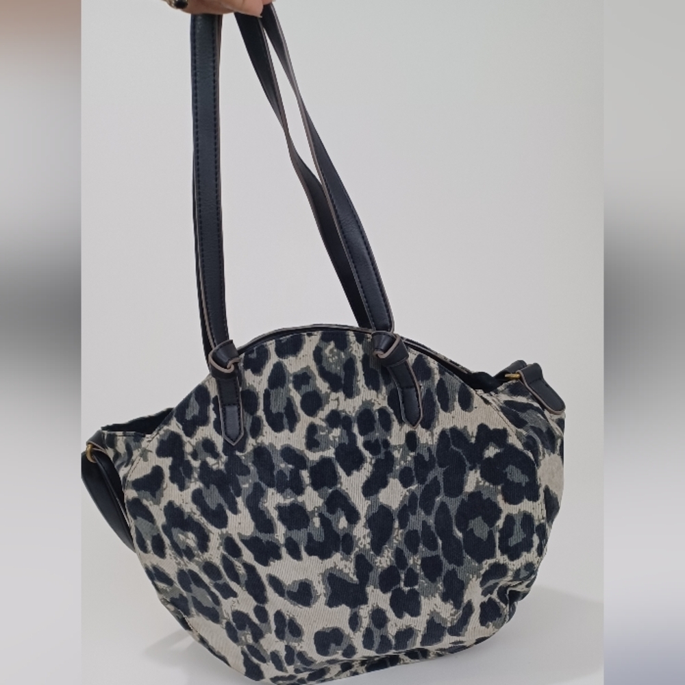 Black and Gray Animal Print Tote Bag with Textured Finish!